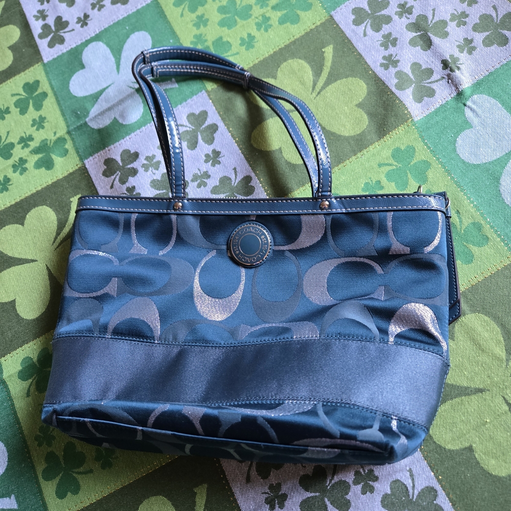 Coach Teal Blue Signature Tote